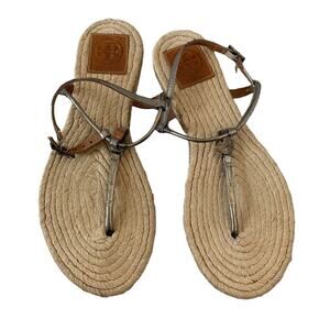 Tory Burch Adjustable Silver Jute Strappy Sandals Size 8